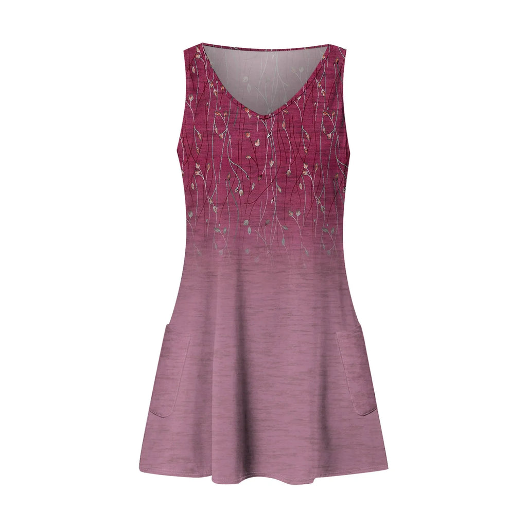 Dresses For Women 2024 Fashion Women'S Casual Print Summer Bohemian Beach Dress With Pockets V Neck Tank Dress Formal Dresses