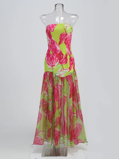 Birthday Dress for Women Brithday Party Outfits Sexy Strapless Prom Gown Retro Print Evening Dresses Luxury 2024 Woman Clothes