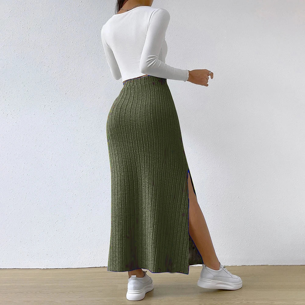 Women Skirt Spring Summer  High Waisted Elastic Slim Hip Knitted Sexy Bodycon Midi Skirt Female Clothing M L XL XXL
