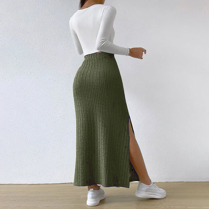 Women Skirt Spring Summer  High Waisted Elastic Slim Hip Knitted Sexy Bodycon Midi Skirt Female Clothing M L XL XXL
