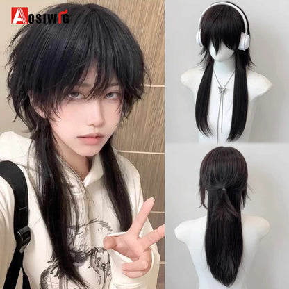 AOSIWIG  Short Curly Cosplay Men Boy Party Light Yellow Synthetic Heat Resistant Hair Wigs Men's Breathable Wig